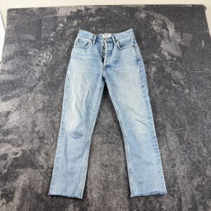 AGOLDE Light Blue Denim Jeans Cropped Raw Hem Button Fly Women's 25X24